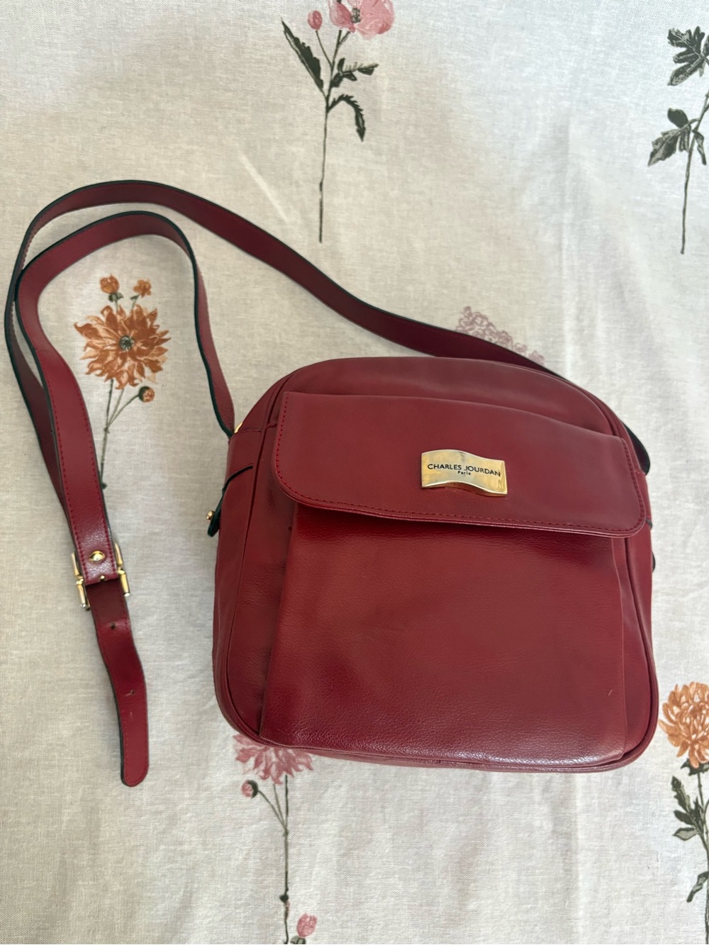 Charles Jourdan Red Leather Crossbody Bag